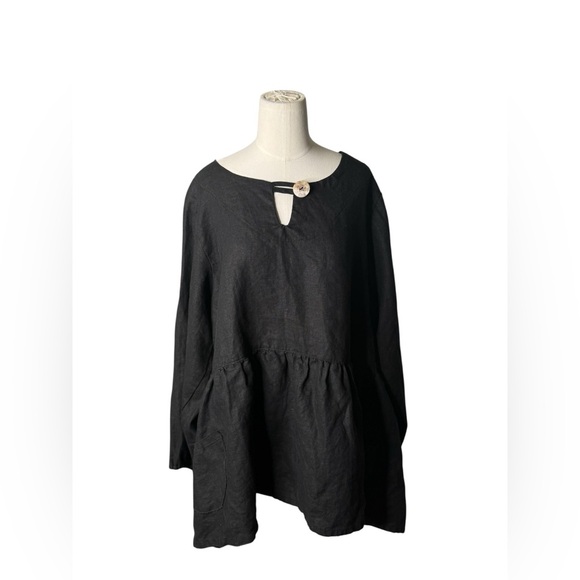 HEART DESIRE  Robin 100% Linen  Black Long Sleeve Blouse in XL - Picture 5 of 9